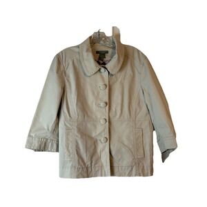 ANN TAYLOR Women's Beige Sz L Petite 3/4 Sleeve Button‎ Up Summer READ
